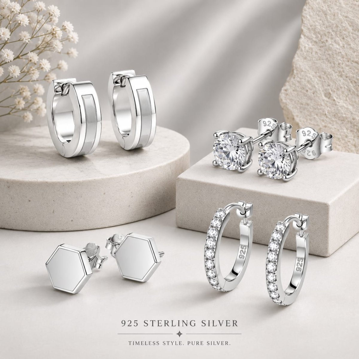 925 Sterling Silver Earrings for Men and  Women