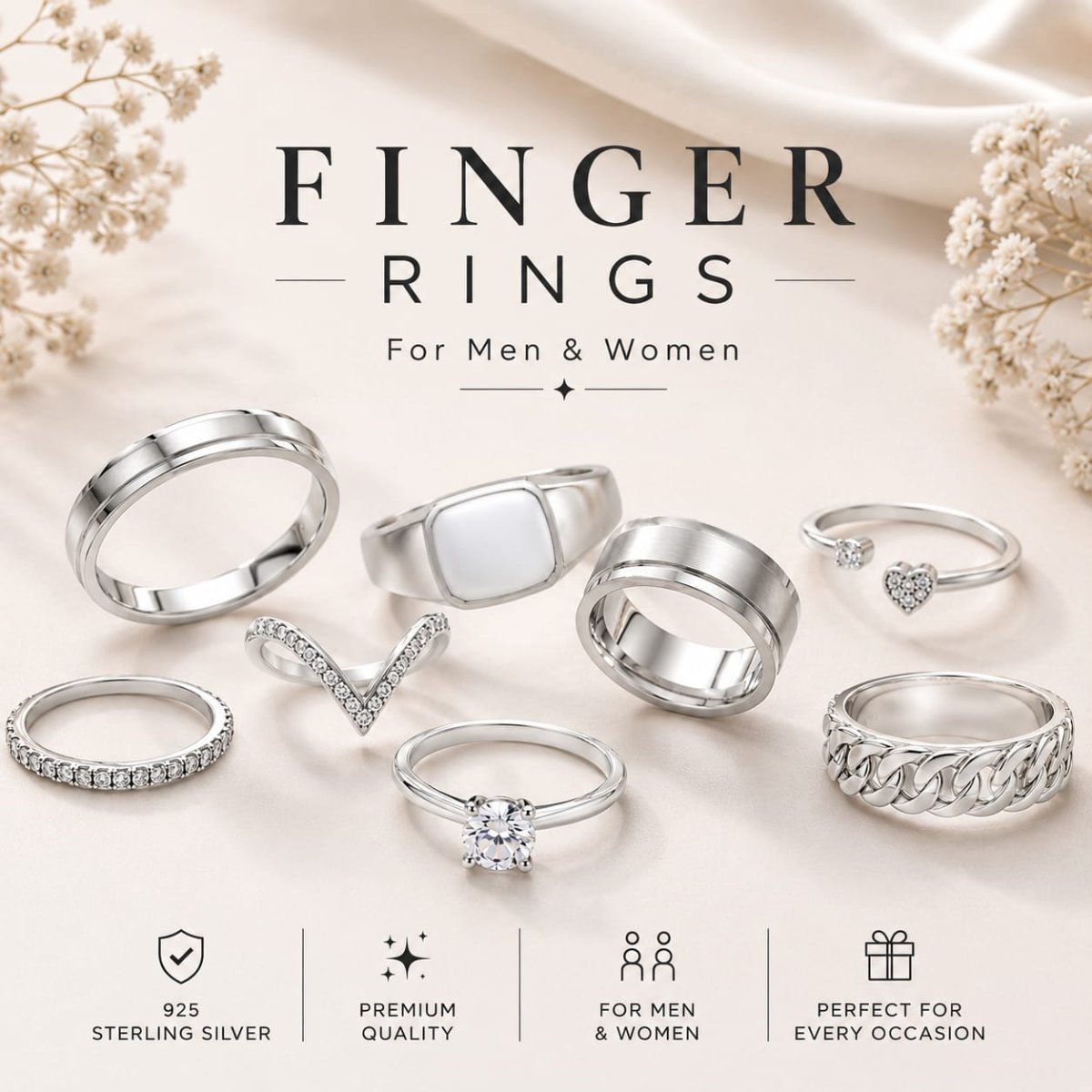 925 Sterling Silver Ring for Men and Women