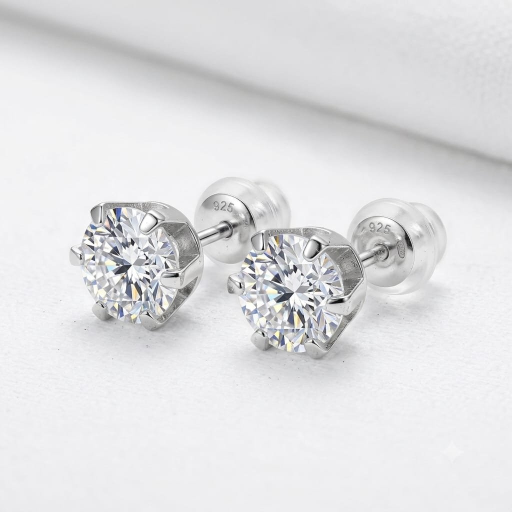 925 Sterling Silver Solitaire Stud Earrings for Men & Women | Hallmarked Rhodium Polished