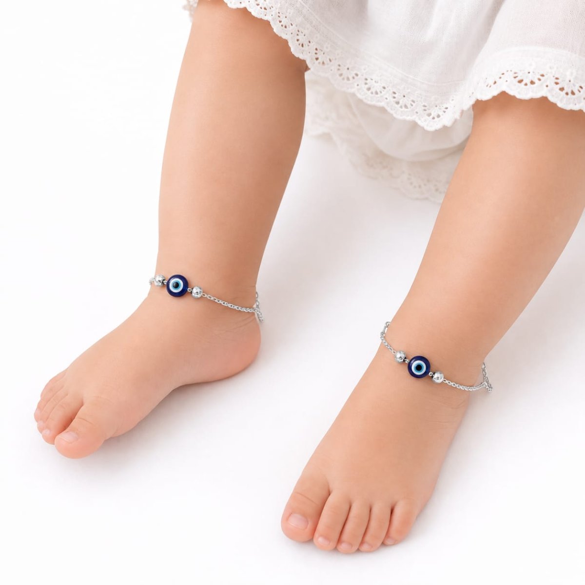 925 Sterling Silver Evil Eye Baby Anklet (Payal) | Adjustable | Anti-Tarnish | Hypoallergenic