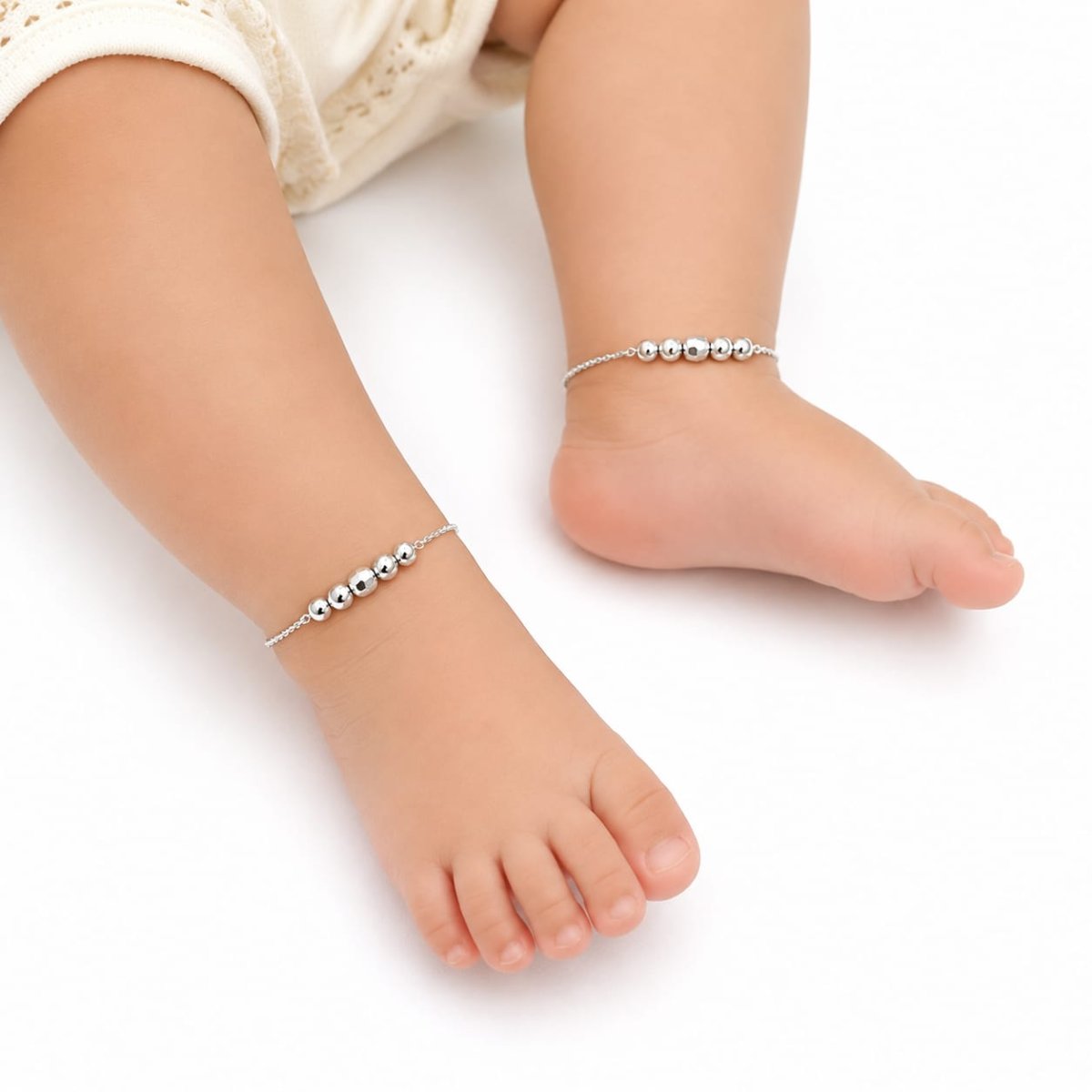 925 Sterling Silver Baby Anklet (Payal) with Silver Ball Beads | Adjustable | Anti-Tarnish | Hypoallergenic